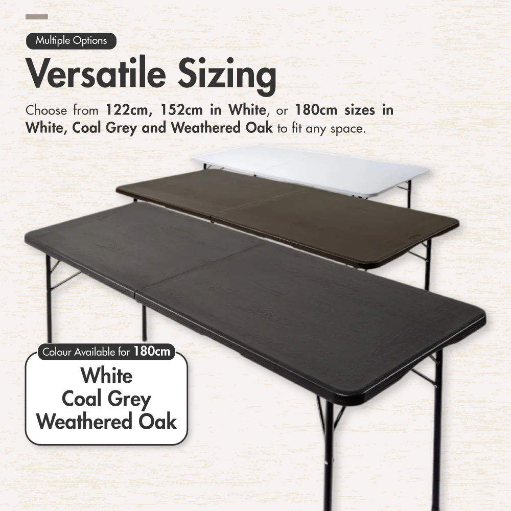 HOUZE - 80|86|120|152|180cm HDPE Folding Table with Black Legs - Portable | Office | Plastic | Outdoor