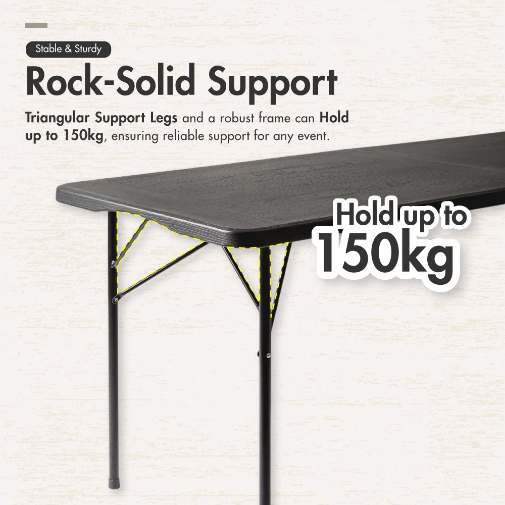 HOUZE - 80|86|120|152|180cm HDPE Folding Table with Black Legs - Portable | Office | Plastic | Outdoor