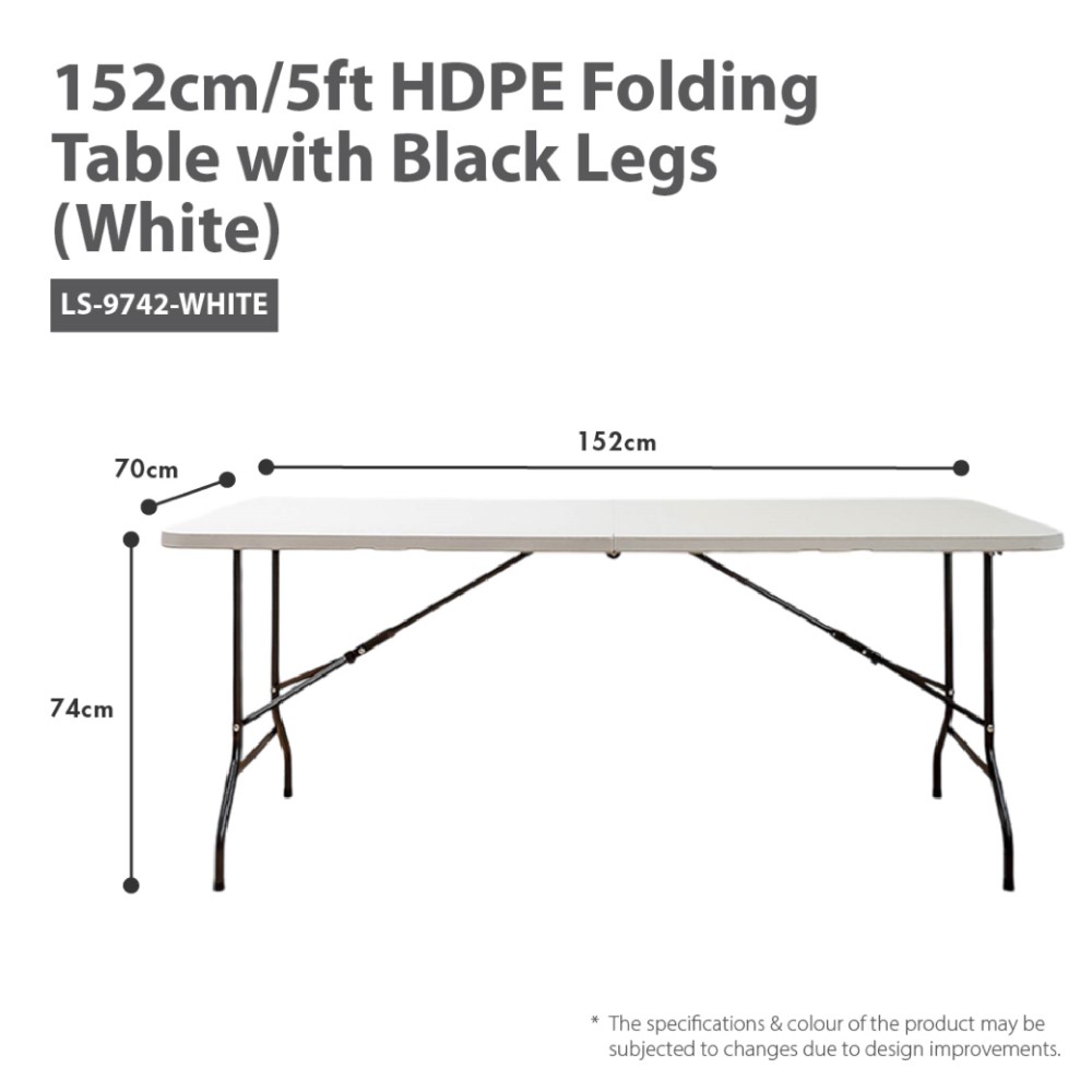 HOUZE - HDPE Portable Folding Table with Black Legs - Office | Outdoor [80 | 86 | 120 | 152 | 180cm]