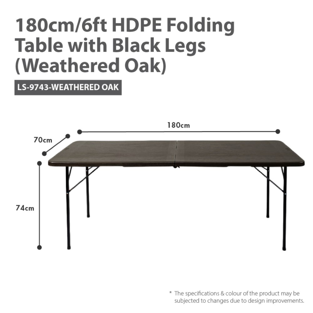 HOUZE - HDPE Portable Folding Table with Black Legs - Office | Outdoor [80 | 86 | 120 | 152 | 180cm]