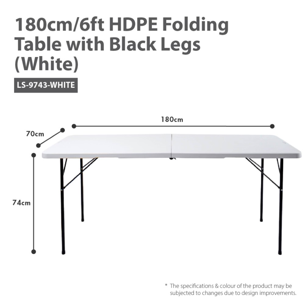 HOUZE - HDPE Portable Folding Table with Black Legs - Office | Outdoor [80 | 86 | 120 | 152 | 180cm]