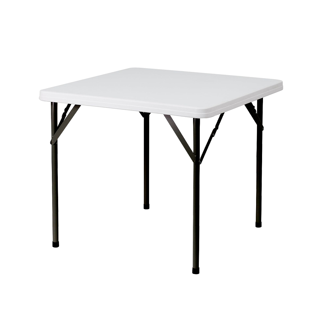 HOUZE - 86cm/3ft HDPE Square Folding Table with Black Legs (White)