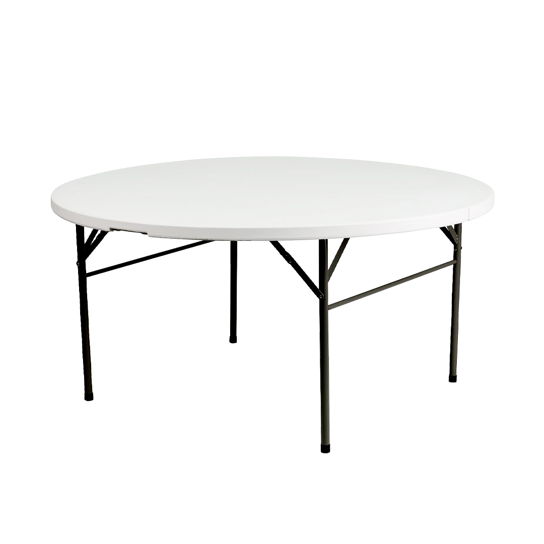 122cm HDPE Round Folding Table with Black Legs (White)