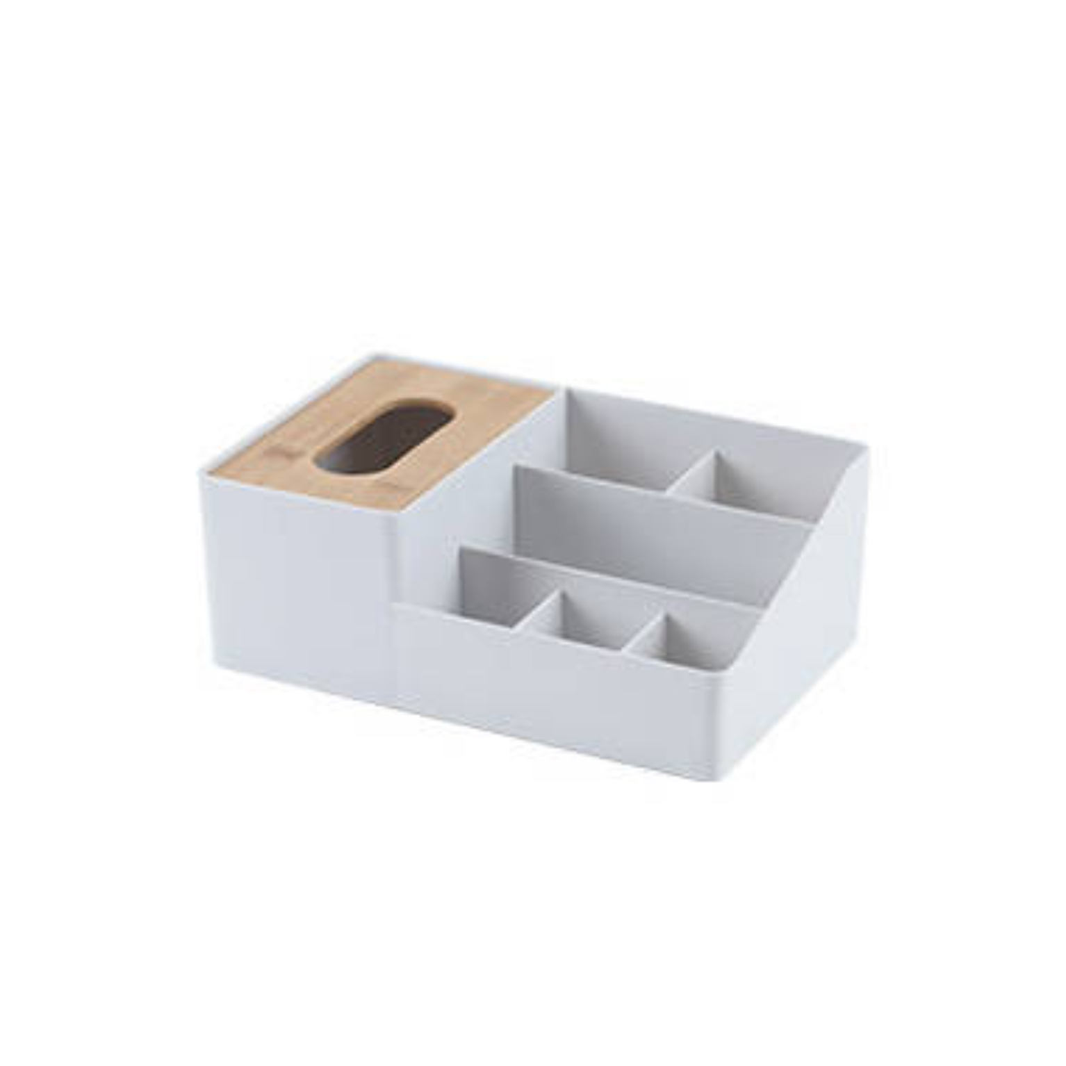 Bamboo Tissue Box With Desktop Storage Organiser (Grey)