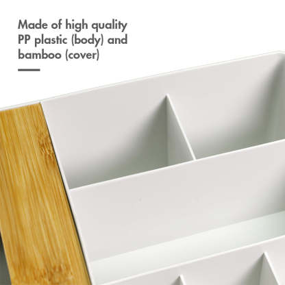 Bamboo Tissue Box With Desktop Storage Organiser (Grey) - HOUZE - The Homeware Superstore