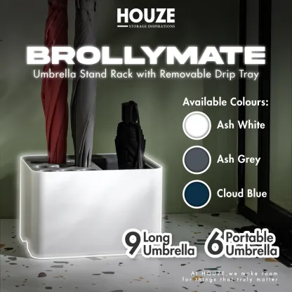 HOUZE - 'BrollyMate' Umbrella Stand Rack with Removable Drip Tray