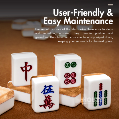 FU Mahjong Tiles with Aluminum Case - Champagne Gold (Size 37)