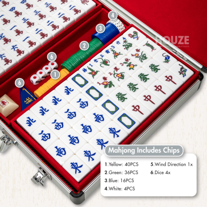 FU Mahjong Tiles with Aluminum Case - Champagne Gold (Size 37)