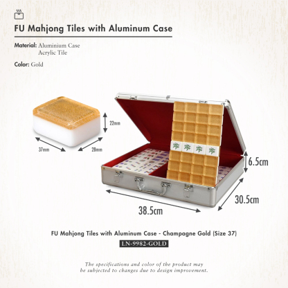 FU Mahjong Tiles with Aluminum Case - Champagne Gold (Size 37)