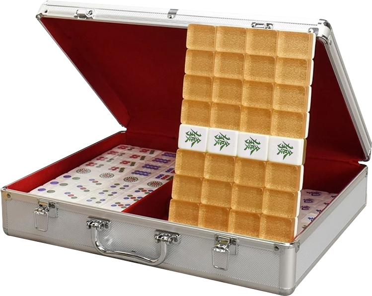 FU Mahjong Tiles with Aluminum Case - Champagne Gold (Size 37)