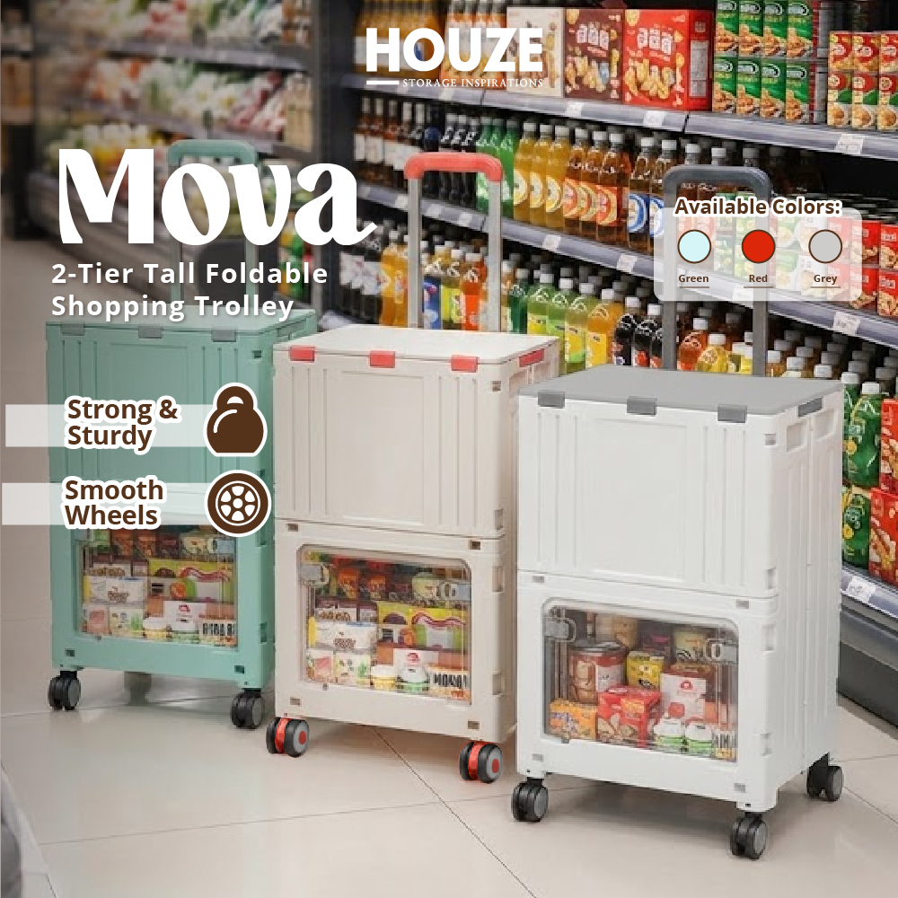 [HOUZE] Mova 2-Tier Foldable Shopping Trolley with Wheels - Sturdy | Adjustable | Durable