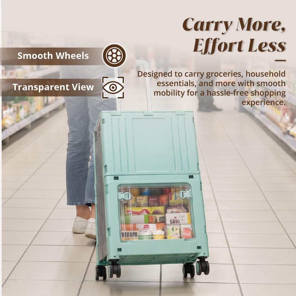 [HOUZE] Mova 2-Tier Foldable Shopping Trolley with Wheels - Sturdy | Adjustable | Durable