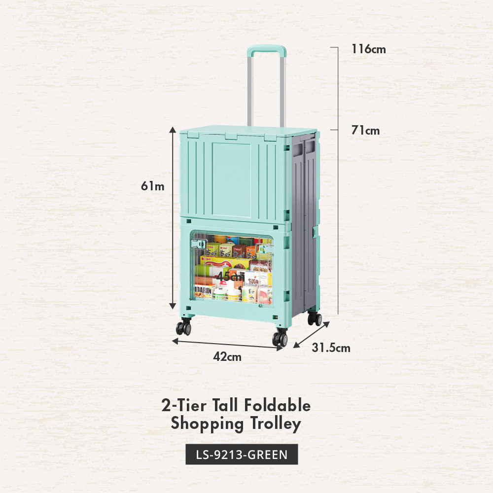 [HOUZE] Mova 2-Tier Foldable Shopping Trolley with Wheels - Sturdy | Adjustable | Durable