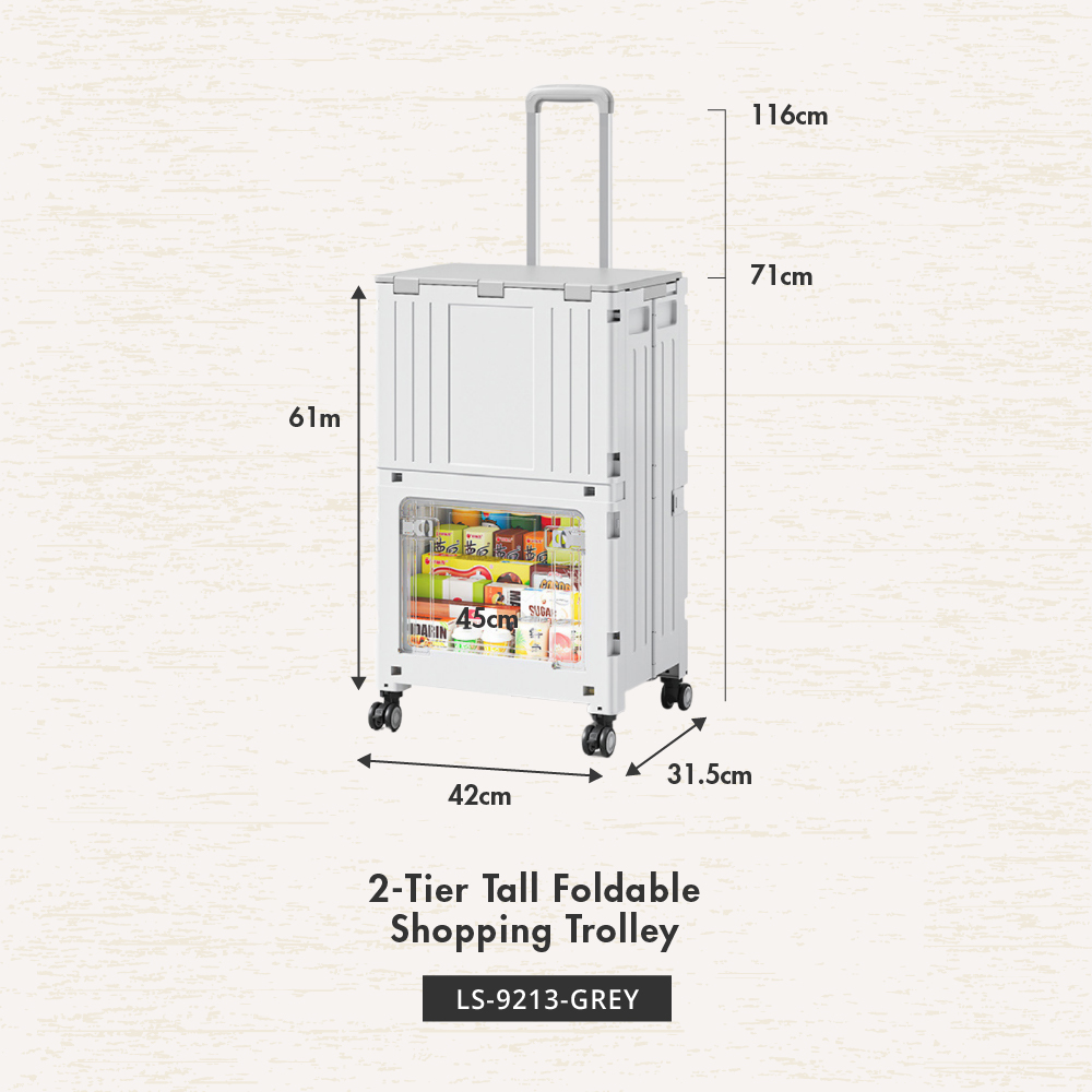 [HOUZE] Mova 2-Tier Foldable Shopping Trolley with Wheels - Sturdy | Adjustable | Durable