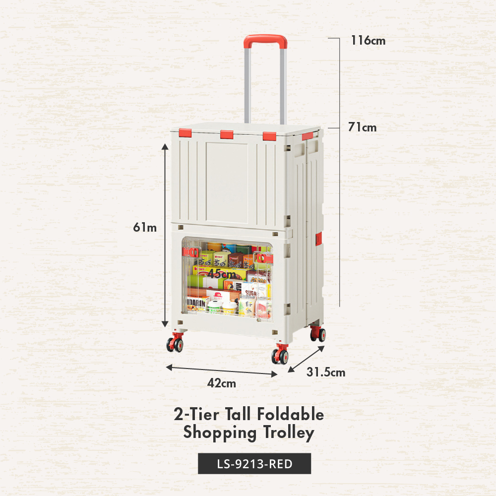 [HOUZE] Mova 2-Tier Foldable Shopping Trolley with Wheels - Sturdy | Adjustable | Durable
