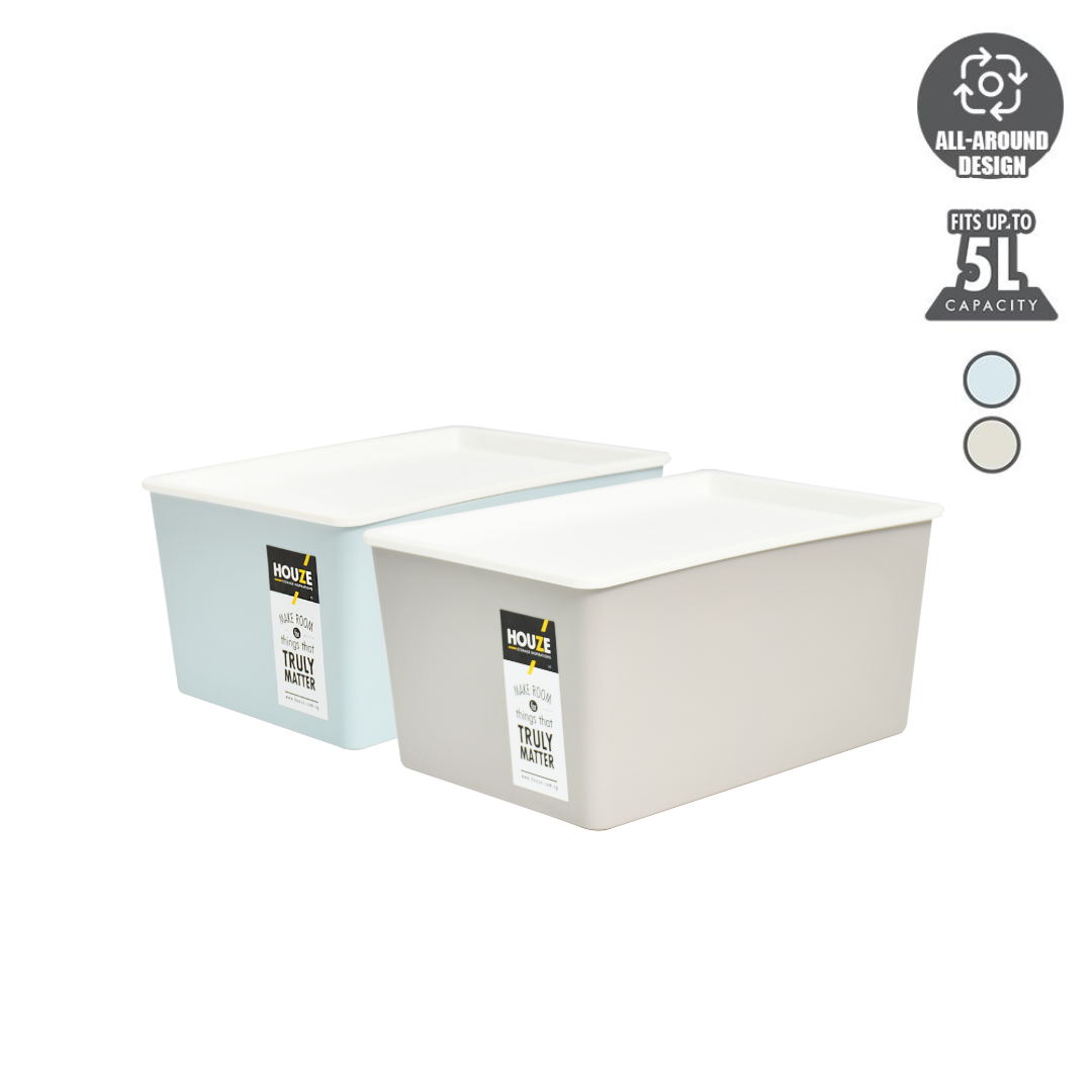 5L Linear Box with Lid - Blue/Grey