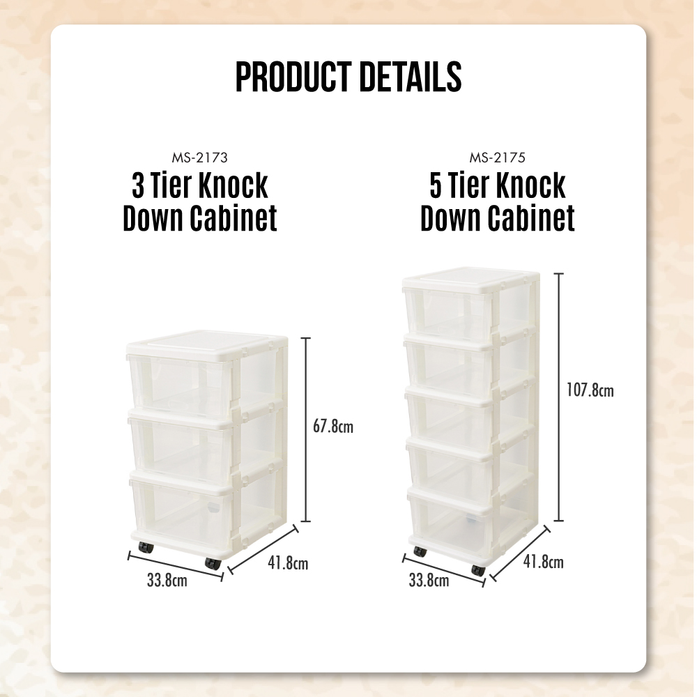 3 & 5 Tier 55L & 90L Knock Down Cabinet (Clear)