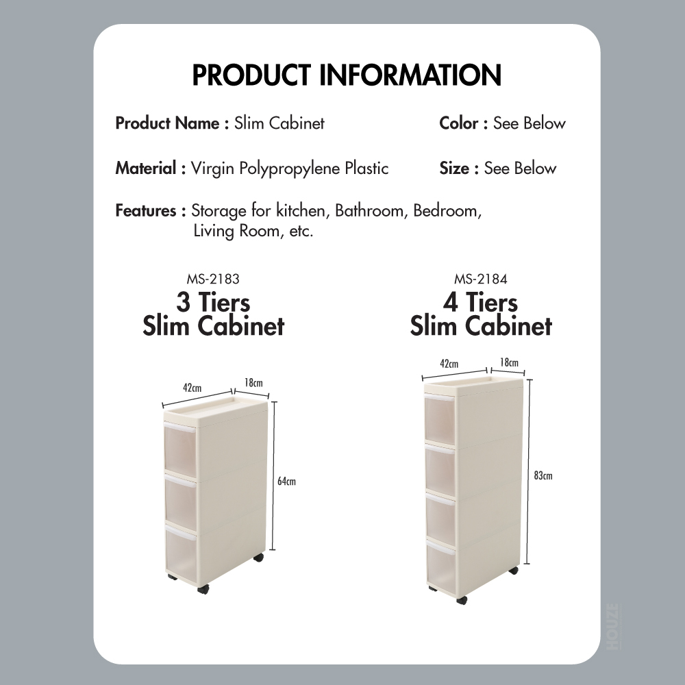 3|4 Tier Slim Storage Cabinet - Space Saving| Kitchen | Bathroom | Living Room | Organizer | Drawer