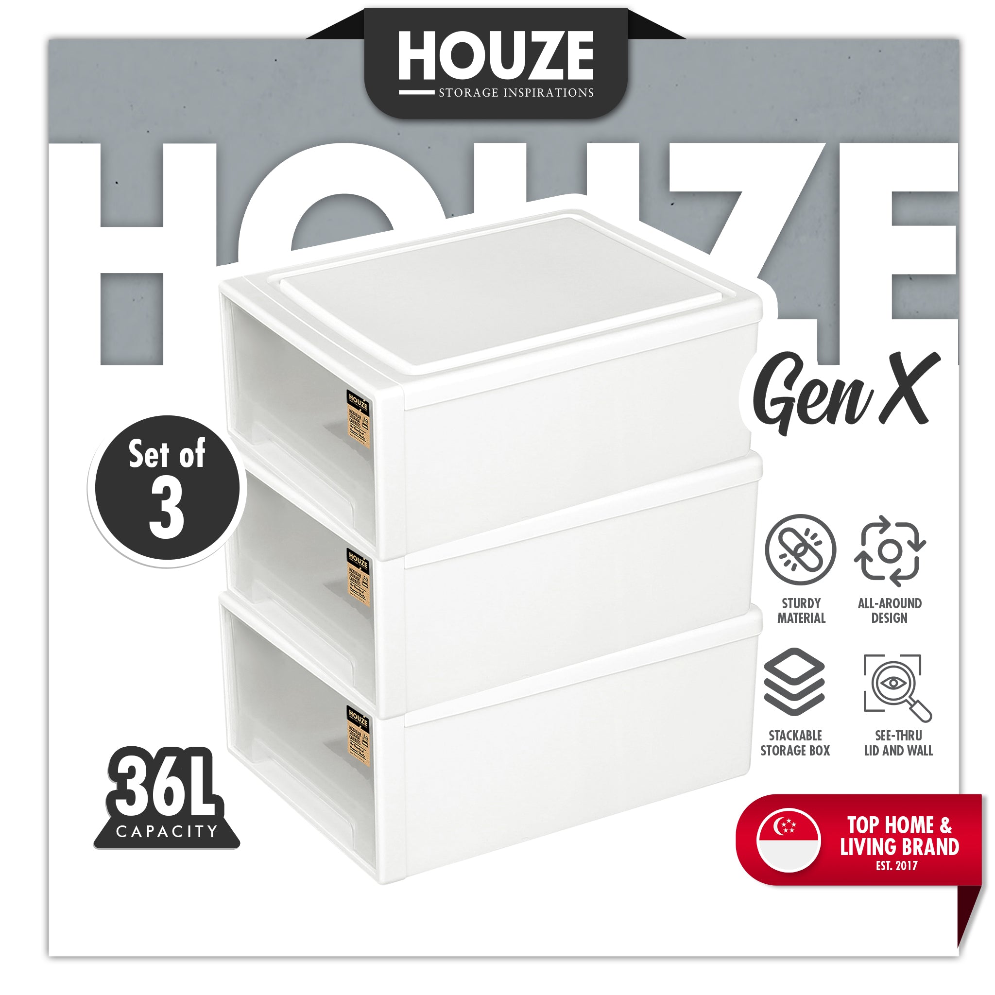 Bundle Deal - [SET OF 3] HOUZE - 36L Single Tier Drawer (Gen. X)