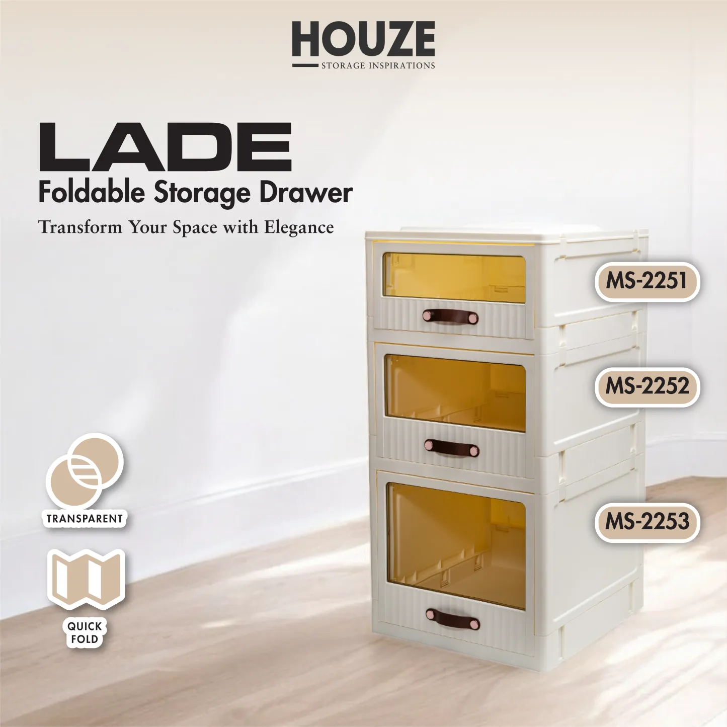 HOUZE - 'LADE' Foldable Storage Drawer - Small | Medium | Large - Organizer | Case | Organizer