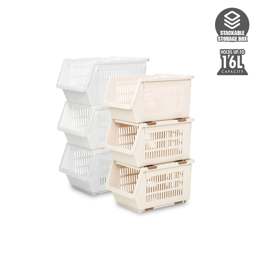 HOUZE - [Set Of 3] Stackable Multi Purpose Rectangle Basket - Clothes | Kitchen | Bathroom | Room | Organizer |Plastic