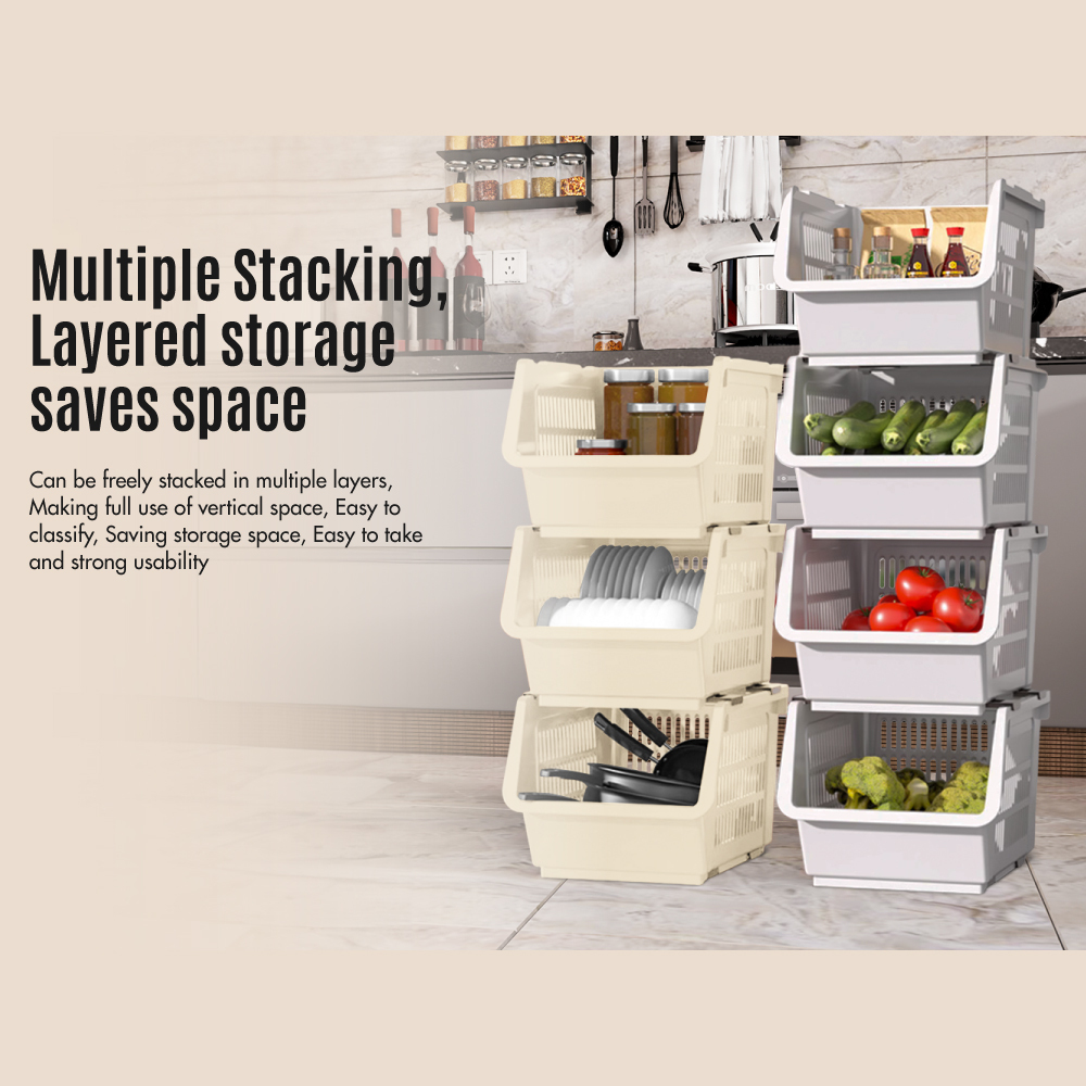 [Set Of 3] Stackable Multi Purpose Rectangle Basket - Clothes | Kitchen | Bathroom | Room | Organizer |Plastic
