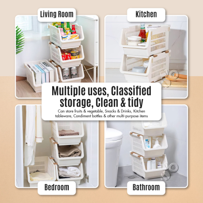 Stackable Multi Purpose Rectangle Basket - Clothes | Kitchen | Bathroom | Room | Organizer |Plastic