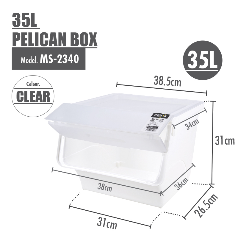[Set Of 2 & Set Of 4 & Set Of 1| Bundle Deal] 35L Pelican Box 7 Color [Grey|Clear|Green|Blue|Yellow|Pink|Beige] - Organizer | Storage | Drawer
