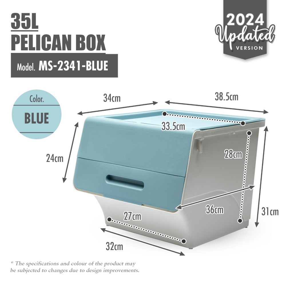 [Set Of 2 & Set Of 4 & Set Of 1| Bundle Deal] 35L Pelican Box 7 Color [Grey|Clear|Green|Blue|Yellow|Pink|Beige] - Organizer | Storage | Drawer