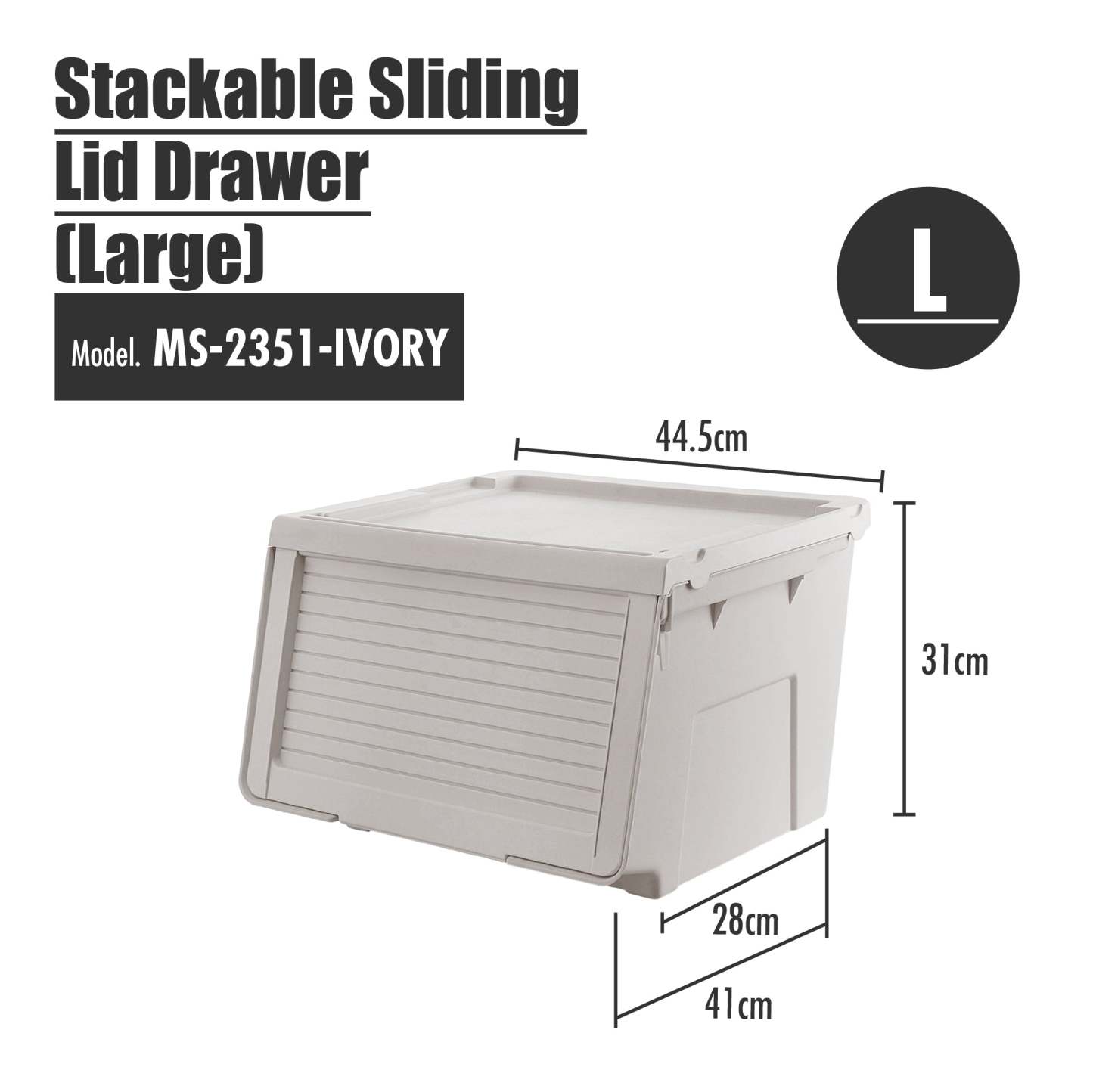 HOUZE - Stackable Sliding Lid Drawer (Medium/Large/X-Large) (Ivory)