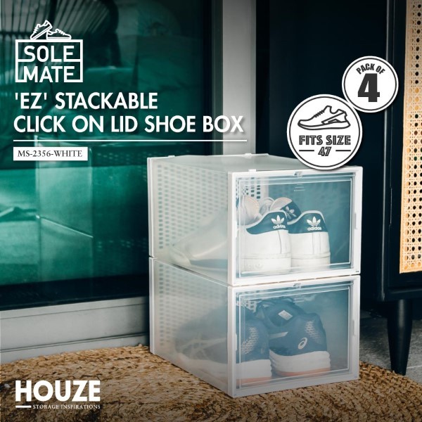 SoleMate - 'EZ' Stackable Click on Lid Shoe Boxes - Fits: Size 47 (Pack of 4)