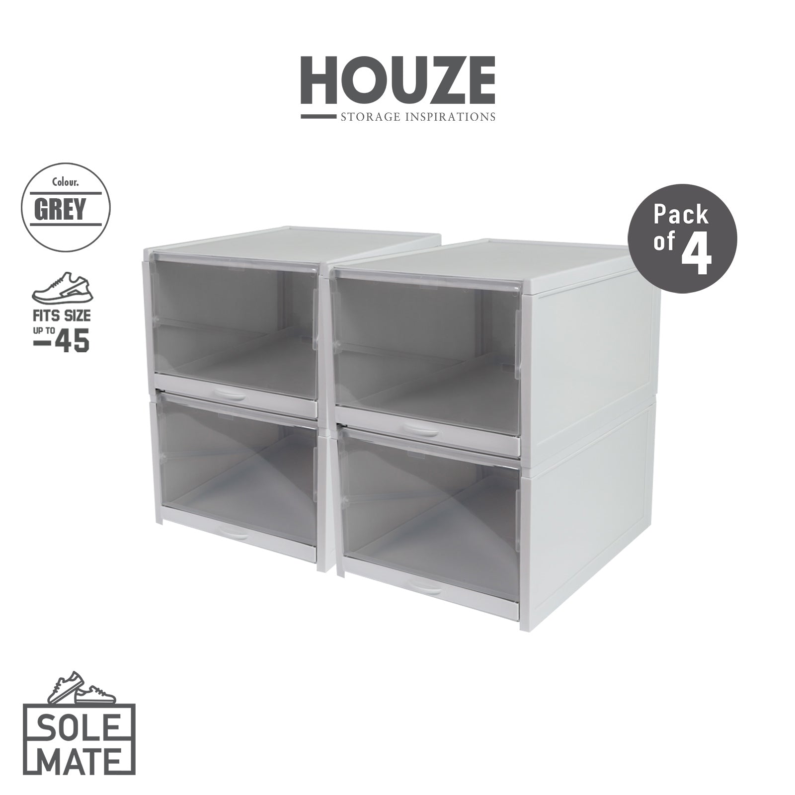 HOUZE - SoleMate - Slidey Front Drop Shoe Drawer Shoe Boxes (Pack of 4)
