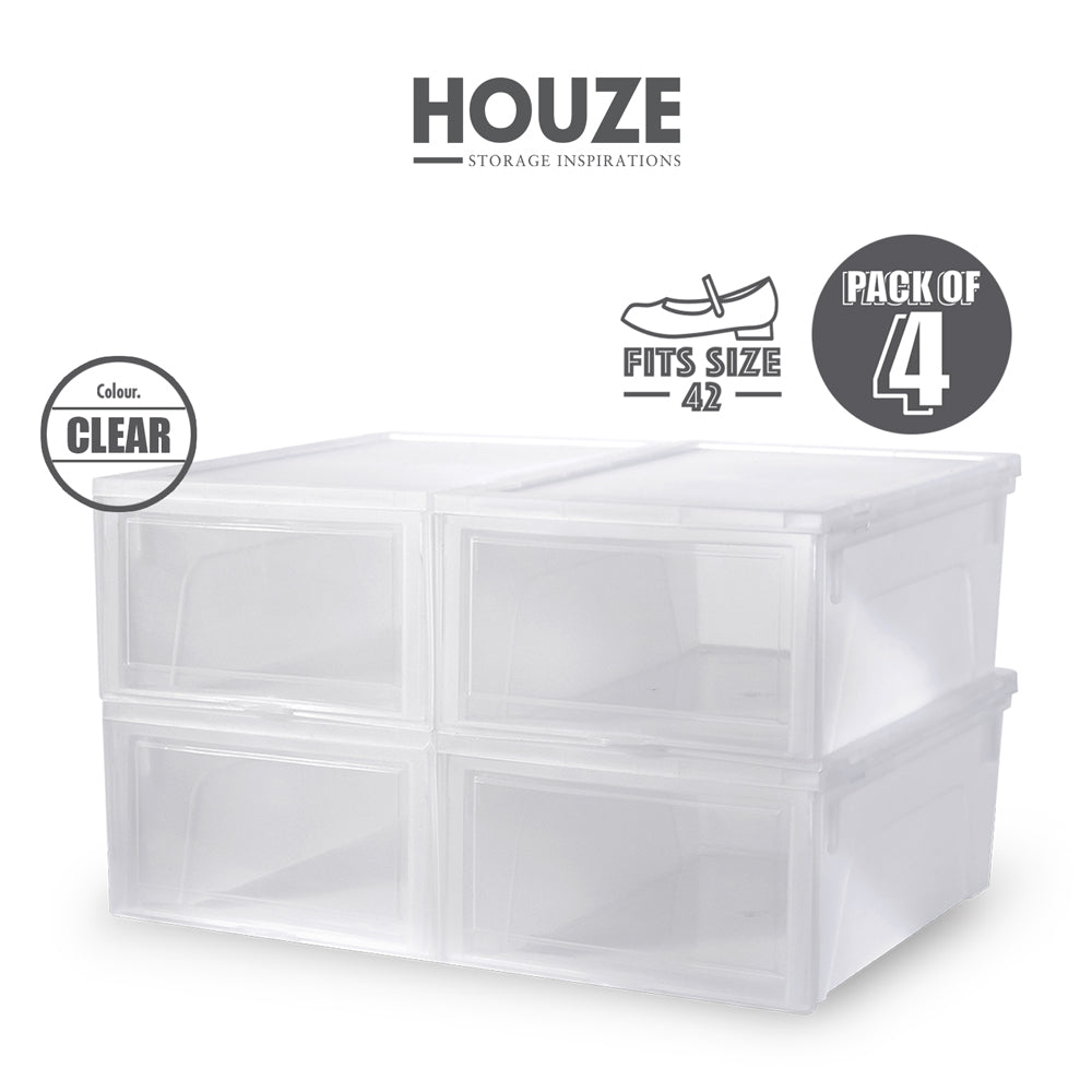 HOUZE - SoleMate - Modular Retractable Lid 'Ladies' Shoe Box (Pack of 4)