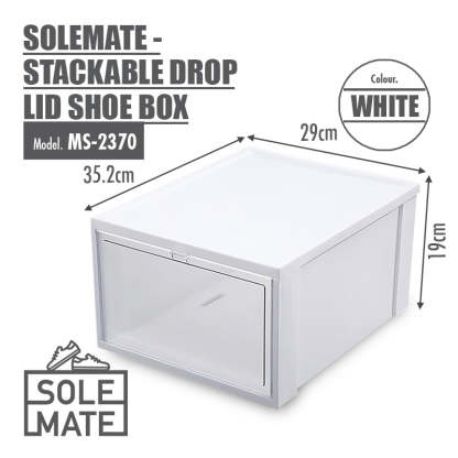 SoleMate - Stackable Drop Lid Shoe White Box - Fits: Size 45 (Pack of 2) - White - HOUZE - The Homeware Superstore