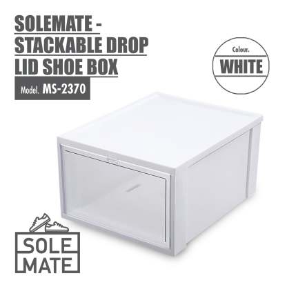 HOUZE - SoleMate - Stackable Drop Lid Shoe Box - Fits: Size 45 (Pack of 2) - White