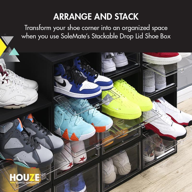 SoleMate - Stackable Drop Lid Shoe White Box - Fits: Size 45 (Pack of 2) - White - HOUZE - The Homeware Superstore