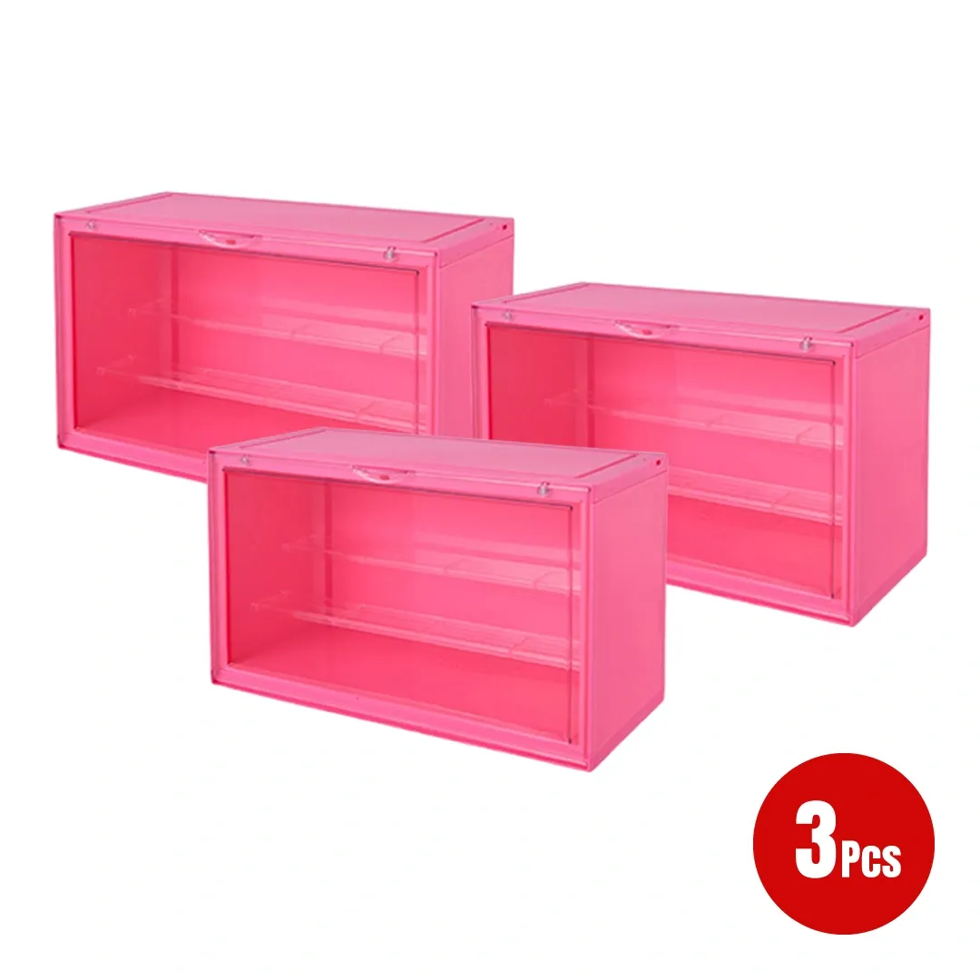 HOUZE - POPBOX LED Light Acrylic Popmart Display Storage Box with 2 Shelves - Hot Pink|Black|White