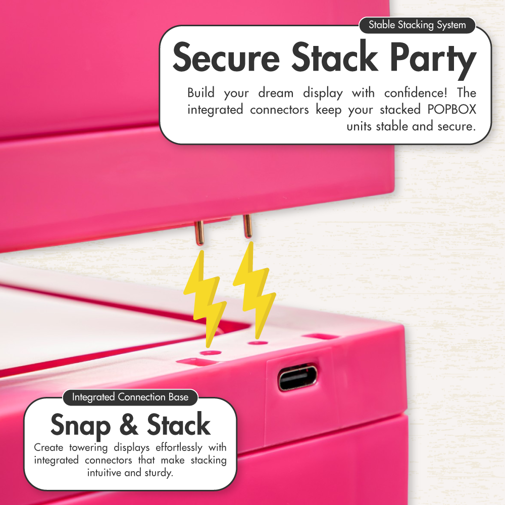 HOUZE - POPBOX LED Light Acrylic Popmart Display Storage Box with 2 Shelves - Hot Pink|Black|White