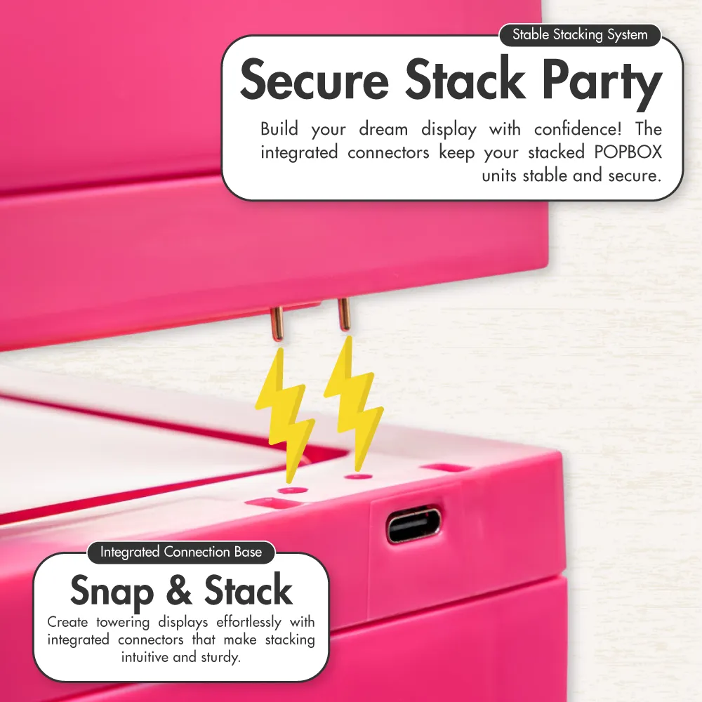 HOUZE - POPBOX LED Light Acrylic Popmart Display Storage Box with 2 Shelves - Hot Pink|Black|White
