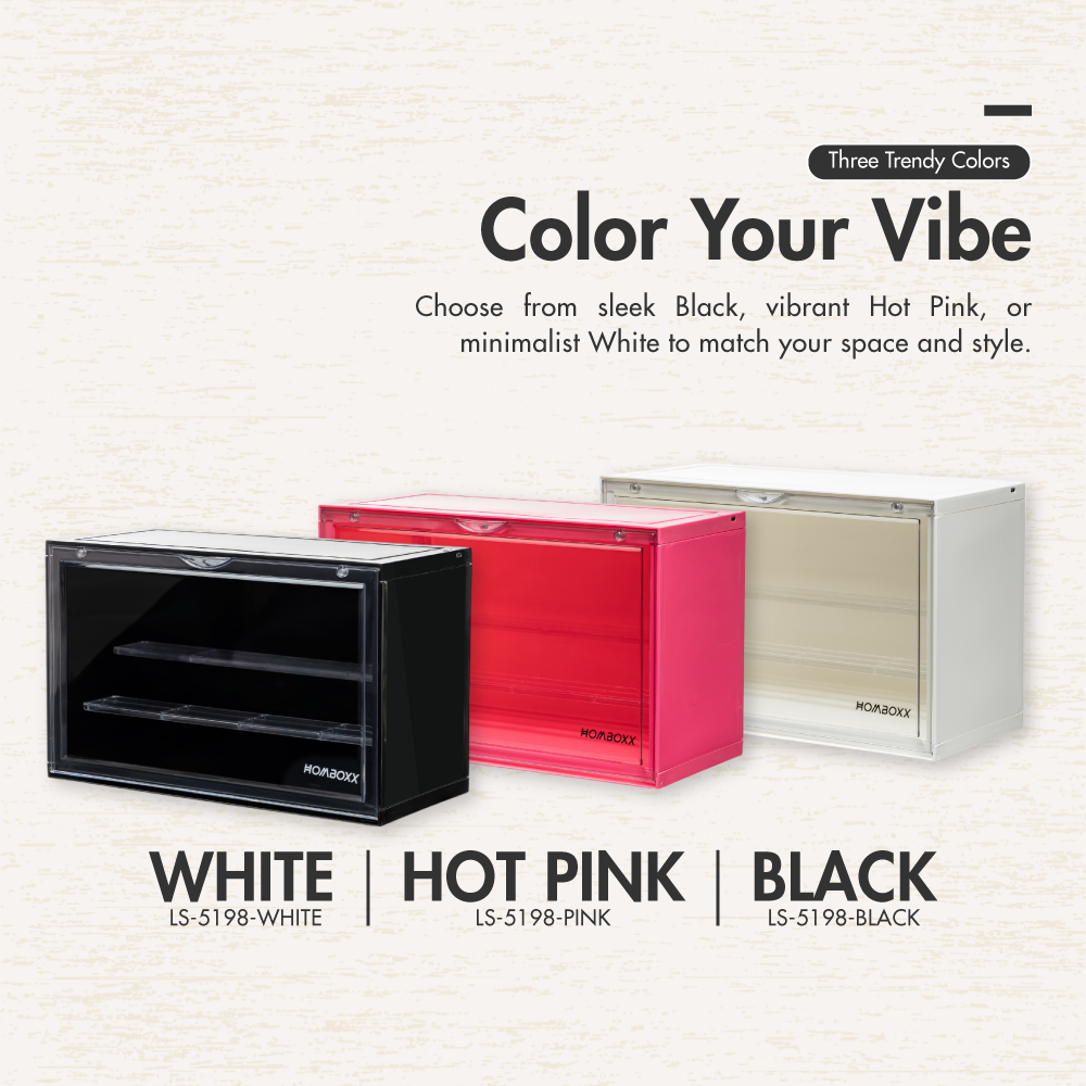 HOUZE - POPBOX LED Light Acrylic Popmart Display Storage Box with 2 Shelves - Hot Pink|Black|White