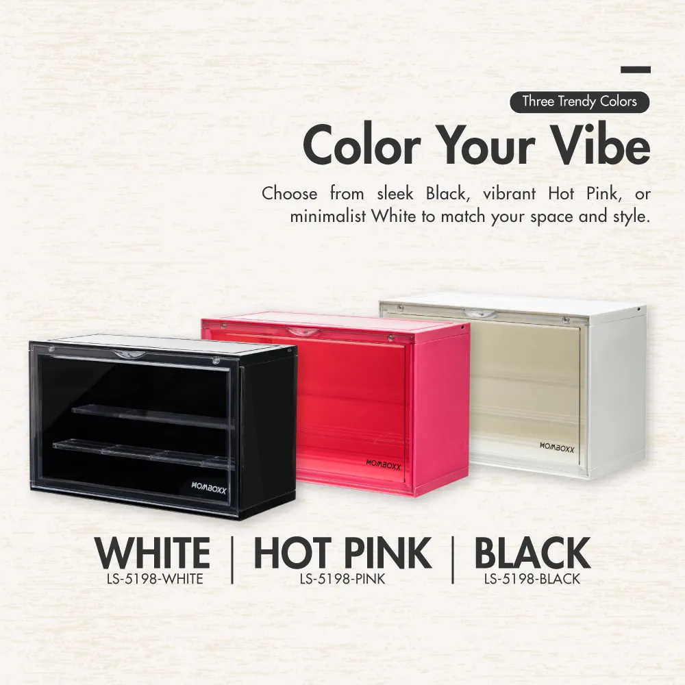 HOUZE - POPBOX LED Light Acrylic Popmart Display Storage Box with 2 Shelves - Hot Pink|Black|White