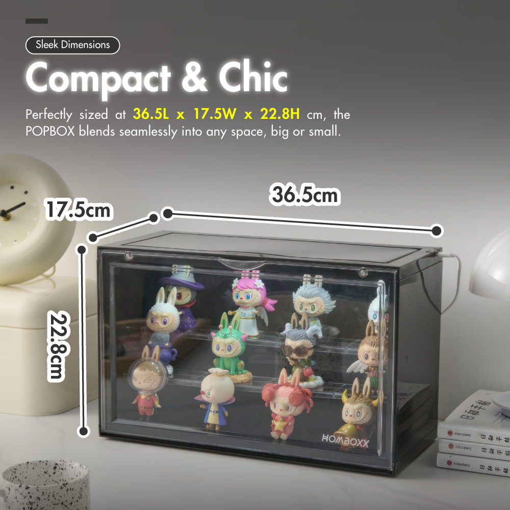 HOUZE - POPBOX LED Light Acrylic Popmart Display Storage Box with 2 Shelves - Hot Pink|Black|White