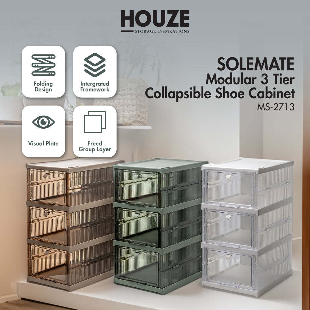 HOUZE - SoleMate Modular 3 Tier Collapsible Shoe Cabinet [Clear | Green | Brown] - Storage | Organizer | Space Saver