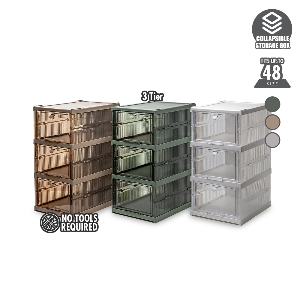 HOUZE - SoleMate Modular 3 Tier Collapsible Shoe Cabinet [Clear | Green | Brown] - Storage | Organizer | Space Saver