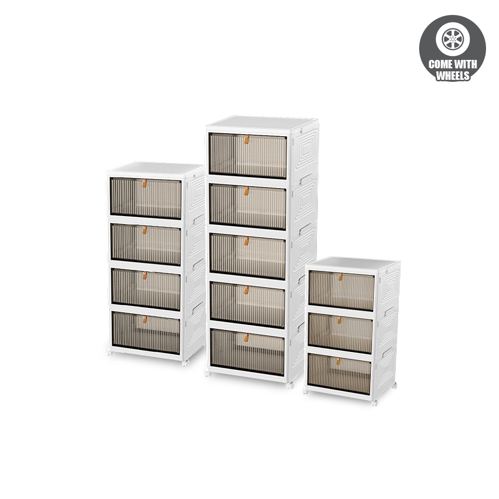 HOUZE - SoleMate Multiple Tier Foldable | Stackable Drop Lid Shoe Cabinet  - Organizer | Shoe | Storage