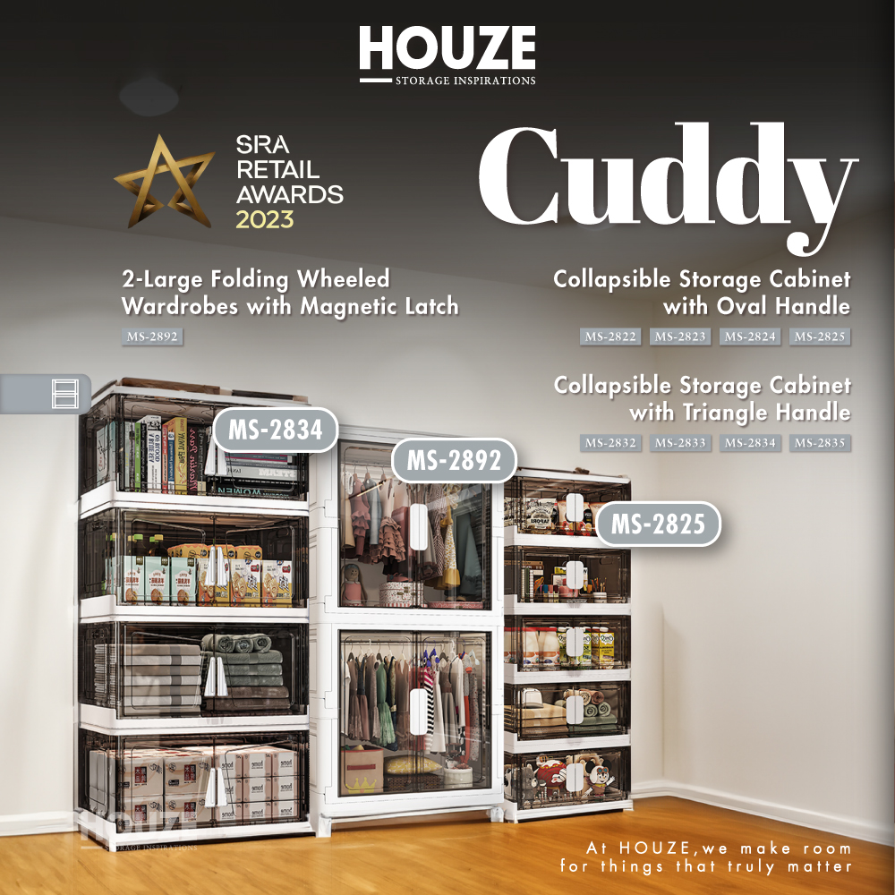 CUDDY 2 | 3 | 4 | 5 Tier Collapsible Storage Cabinet with Oval | Triangle | Magnetic Handle (Length: 40cm | 70cm)