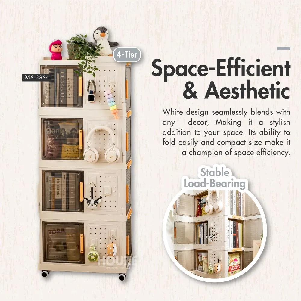 HOUZE - 'Flere' 2 | 3 | 4 Tier Multi-functional Storage Cabinet with Wheels and Hooks - Drawer | Organizer | Plastic