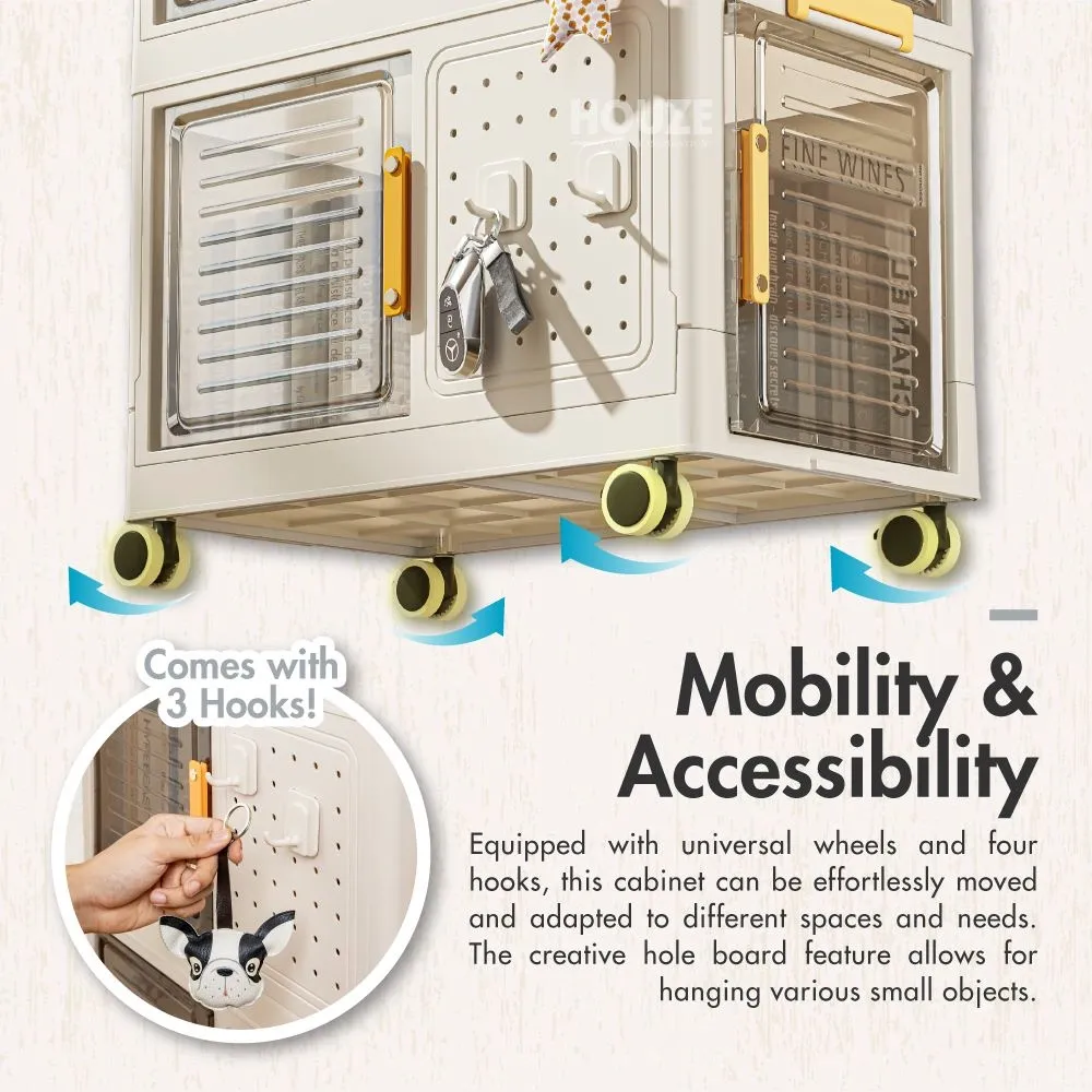 HOUZE - 'Flere' 2 | 3 | 4 Tier Multi-functional Storage Cabinet with Wheels and Hooks - Drawer | Organizer | Plastic