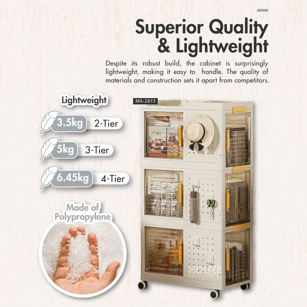HOUZE - 'Flere' 2 | 3 | 4 Tier Multi-functional Storage Cabinet with Wheels and Hooks - Drawer | Organizer | Plastic