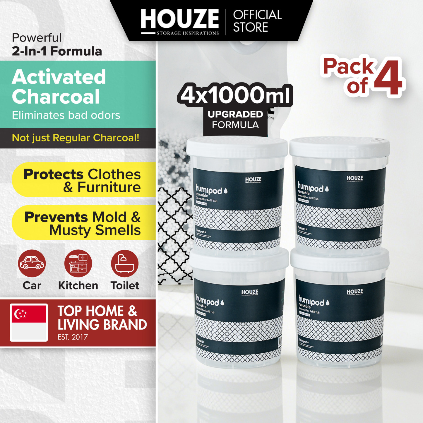 HOUZE - Humipod - Reusable 1000ml Dehumidifier Refill Tub - Pack of 4